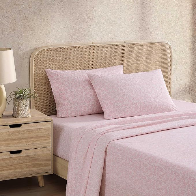 Tommy Bahama - King Sheets, Organic Cotton Coastal Bedding Set, Softens with Each Wash, 200 Thread Count (Lovely Palms Pink, King)