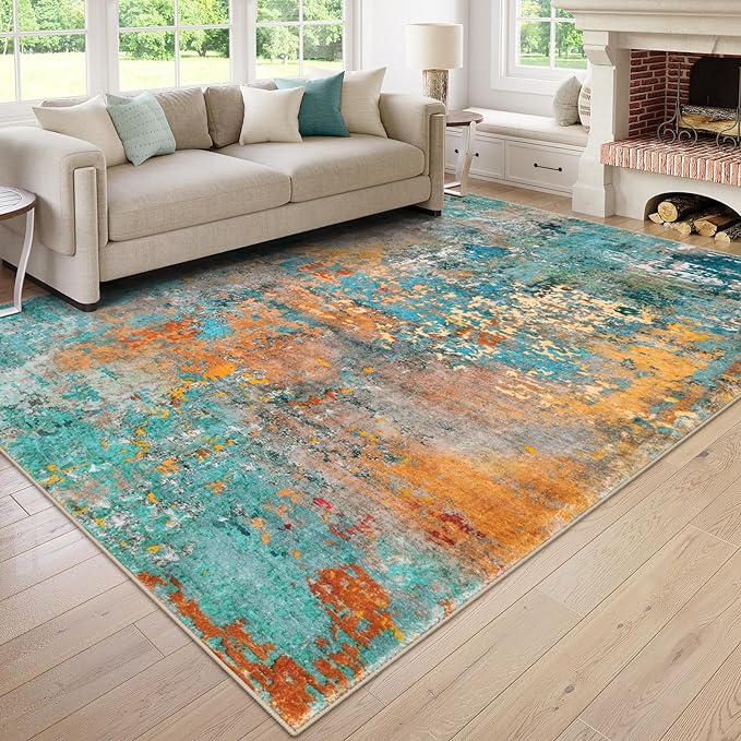Lahome Modern Abstract Area Rug 6x9 Rugs for Living Room, Washable Accent Bedroom Rug Low Pile Non Slip, Colorful Soft Indoor Contemporary Carpet for Dining Room Table Apartment