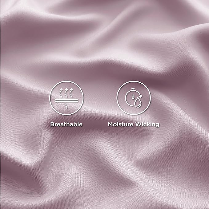 Bedsure Queen Sheet Set, Rayon Derived from Bamboo, Cooling Sheets, Breathable & Soft, Deep Pocket Up to 16 Inches, Hotel Luxury Silky Bedding for Hot Sleepers, Lavender