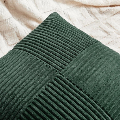Fancy Homi Set of 2 Dark Green Samll Decorative Throw Pillow Covers 12x12 Inch for Living Room Couch Bed, Boho Farmhouse Forest Green Home Decor, Soft Corss Corduroy Patchwork Textured Cushion Case