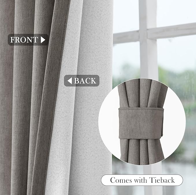 Macochico 100% Blackout Chenille Curtains for Living Room Classic Chenille Window Curtain Panels Thermal Drapes for Bedroom Hotel Grommet Curtains with Tieback Stone Grey 84" Wx96 L 1 Panel