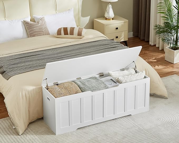 51.2" Storage Chest Extra Large,Storage Bench with 2 Safety Hinges,Shoe Bench,51.2 * 15.7 * 19.1 inches,Wooden Trunk for Bedroom,livingroom,entryway,Supports 220 lb,Easy Assembly(White).