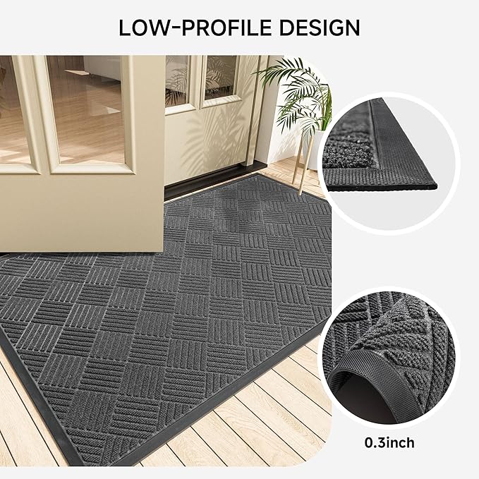 Front Door Mat, Heavy Duty Indoor Outdoor Doormat, 72" x 36" Low Profile Outdoor Mats for Home Entrance, Stain and Fade Resistant Welcome Mat Ideal for High Traffic Area, Diamond Grey