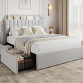 Jojoka Queen Bed Frame with Storage Headboard and 2 Drawers, Boucle Upholstered Platform Bed, Modern Girls Bed Frames for Rooms, No Box Spring Needed, Easy Assembly, Grey