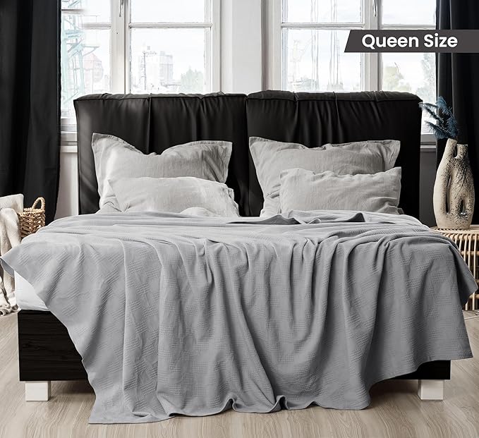 Utopia Bedding Cool Grey 100% Cotton Blanket [Queen Size - 90x90 Inch] 350GSM Lightweight, Soft and Breathable Thermal Blanket for All Seasons