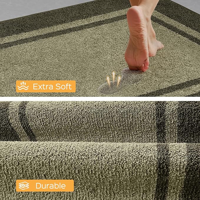 Kitchen Rugs 24" x 84", Non-Slip Machine Washable Kitchen Runner Rugs Floor Mats, Absorbent Comfort Standing Mats for Kitchen, Sink, Laundry and Hallway, Rolled Packaging, Budding Green & Sage Green