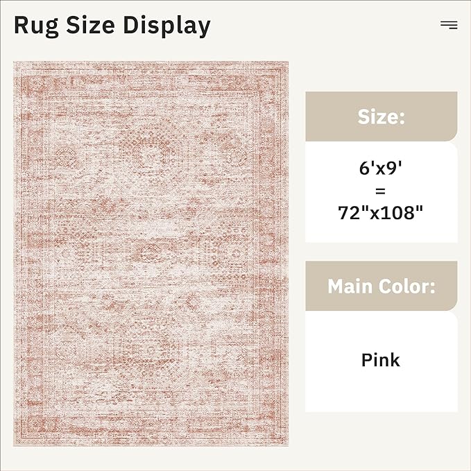 6x9 Area Rug for Living Room Washable Non-Slip Modern Rugs for Bedroom Dining Room Ultra-Thin Indoor Pink Rug