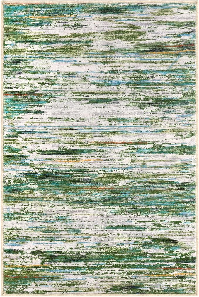 5x7 Modern Abstract Area Rug for Bedroom, Green Grey Multi Large Green Grey Multi Super Soft Washable Rug, Non-Slip Non-Shedding Rugs for Living Room, Indoor Door Mat for Nursery Home Décor