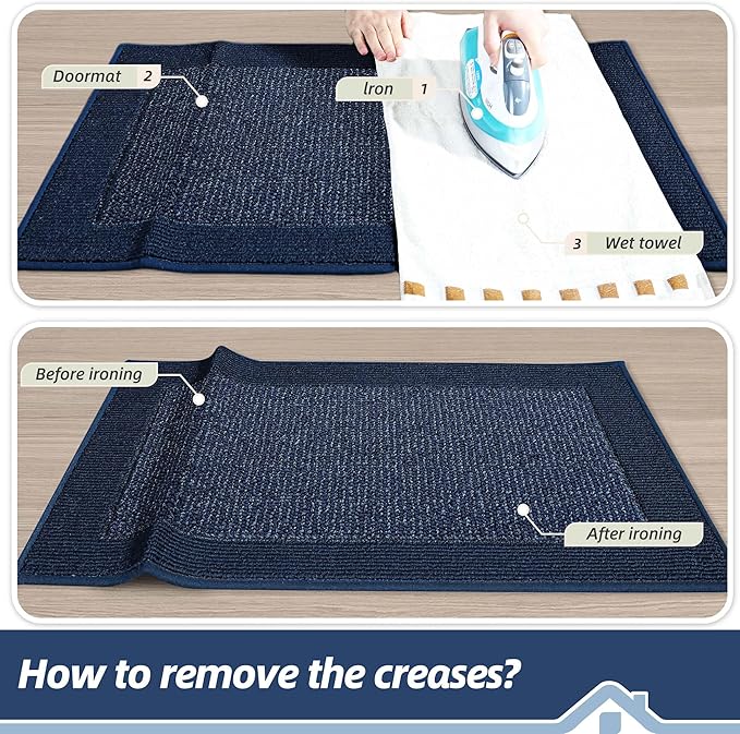 BEQHAUSE Indoor Door Mat 24" x 60", Dirt Trapper Door Mats Non-Slip Entryway Rugs Washable, Resist Dirt Absorbent Welcome Mat, Low Profile Floor Mats for Front Back Door and Entryway, Blue