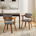 Art Leon Mid Century Modern Dining Chairs - Set of 2 Comfy Fabric Upholstered Dining Chairs, Home Office Chair No Wheels, Accent Arm Chair with Wood Legs for Kitchen Living Room Bedroom, Gray/Walnut
