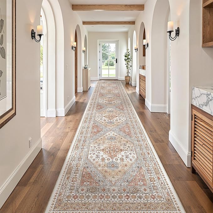 zesthome Washable Runner Rug 2.5x14 - Stain Resistant Entryway Rug,Ultra-Thin Kitchen Rugs, Anti Slip Backing Runner Rugs for Entrance Laundry Room Indoor Hallway (Orange,2.5'x14')
