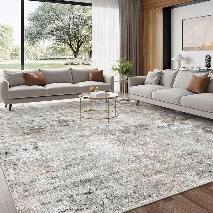 Abstract Rug 8x10 Large Living Room Rugs Neutral Modern Washable Area Rugs for Bedroom Dining Room Non-Slip Stain Resistant Foldable Thin Rug Grey Pink