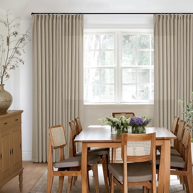 Pleated Linen Curtains 90 Inches Long for Living Room Pinch Pleat Hooks Track System Back Tab Custom Made Memory Shape Drape Privacy Protection Grey Beige Living Room Bedroom Window Curtain 90 Inch