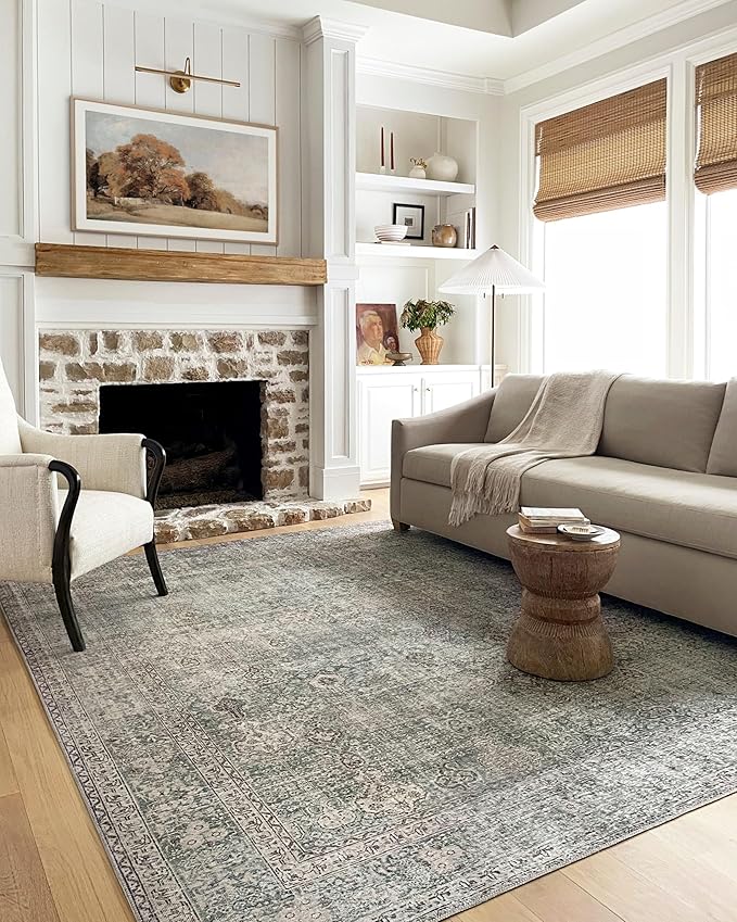 Loloi Chris Loves Julia Jules Collection JUL-08 Emerald/Antique Ivory 8'-6'' x 11'-6'', .13" Pile Height, Area Rug