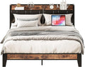 LIKIMIO Full Size Bed Frame, Storage Headboard with Charging Station, Solid and Stable, Noise Free, No Box Spring Needed, Easy Assembly (Vintage and Black)