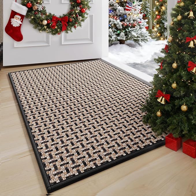 Door Mat 17"x30", Dirt Resistant and Absorbent, Non-Slip Rubber Backing Floor Mats, Easy Clean Low-Profile Doormat for Entryway, Front Door, Inside Entrance, Black