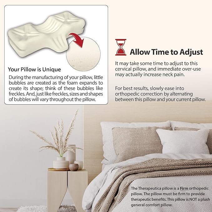 Therapeutica Lite Cervical Orthopedic Foam Sleeping Pillow; for Neck, Shoulder, and Back Pain Relief; Helps Spinal Alignment; Back and Side Sleeping, Medium Firm - Petite