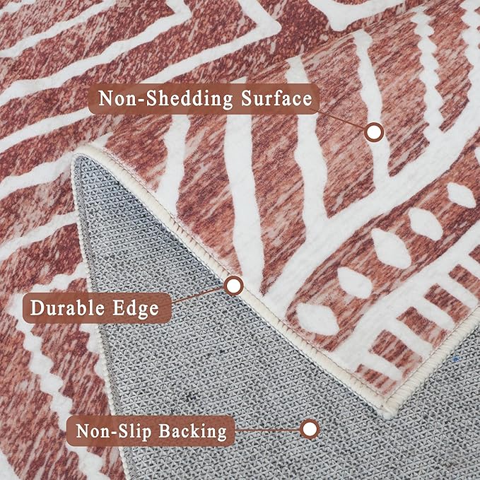 5x7 Area Rugs - Ultra-Thin Washable Rug with Non-Slip Backing, Ideal for Living Room, Bedroom, Kitchen Floor Carpet - Western Style, Easy Clean, Durable, Brown Red