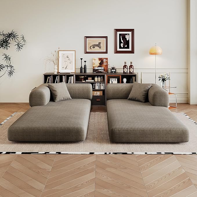 79" Convertible Sofa Bed with Fixed-Shape Frame, Corduroy Folding Pull Out Couch, No Assembly Modern Boneless Couch Compression Sofa in Box, Floor Sofa for Living Room,Camel