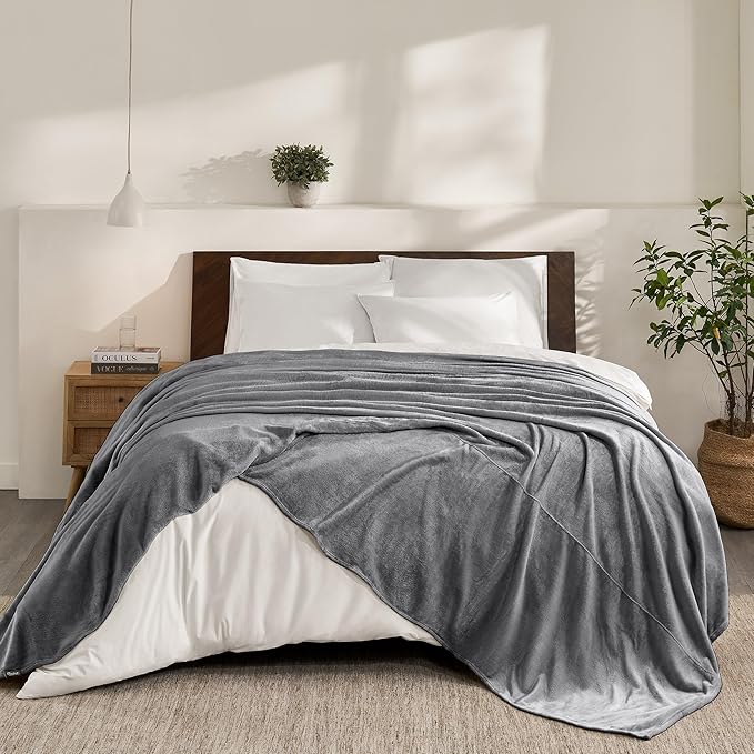 Bare Home Fleece Blanket - Giant Size - Ultra-Soft Lightweight for Bed, Sofa, and Couch - Luxury Microplush - Cozy Warm Blanket (Giant, Grey)