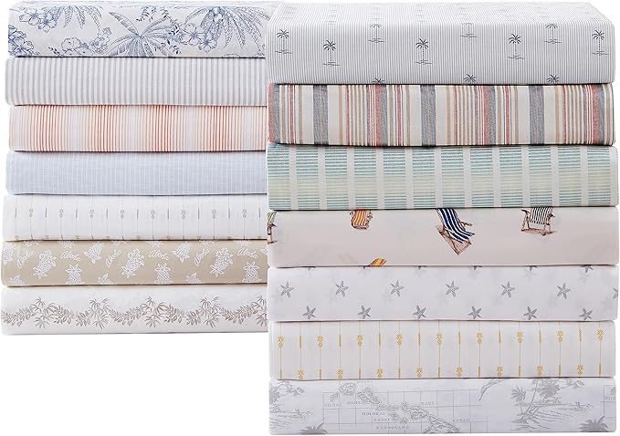 Tommy Bahama - Queen Sheet Set, Cotton Percale Bedding Set, Crisp & Cool, Stylish Bedding Set (Kew Palms Grey, Queen)
