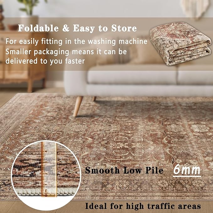 vivorug Runner Rug 2'x7' Vintage Washable Non-Slip Runners for Hallways Kitchen Entryway Laundry Room Carpet Hallway Runner Brown
