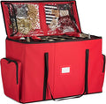 ZOBER All in One Christmas Ornament Storage Box & Decoration Container - Easy Access Removable Trays, Keeps 73 Ornaments - Adjustable Extent Area for Figurines and Pockets for Decoration - Red