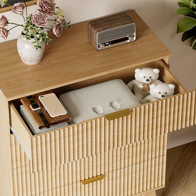 39" Tall Dresser for Bedroom, 4-Drawer Fluted Chest of Drawers, Modern Wood Highboy with Deep Storage, Metal Slides & Handles, Anti-Tip Kit, Vertical Clothes Organizer for Apartment, Nursery