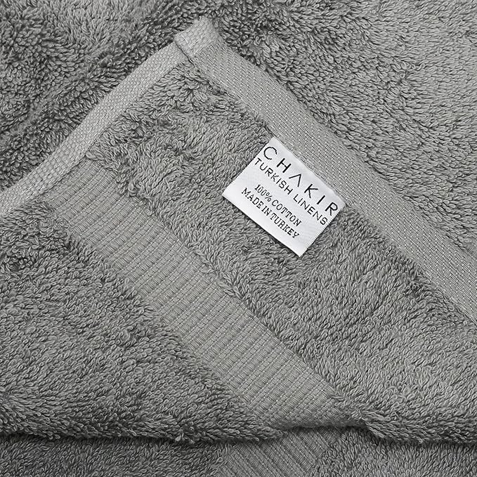 Chakir Turkish Linens 100% Cotton Premium Turkish Towels for Bathroom | 2 Bath Towels - 2 Hand Towels, 2 Washcloths (6-Piece Towel Set, Gray)