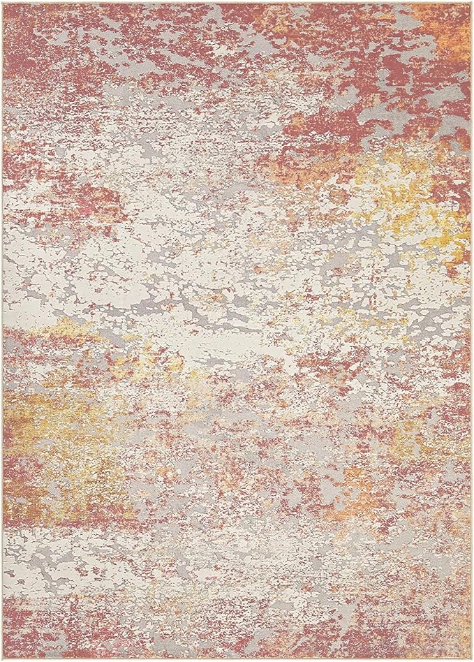 Area Rug Living Room Rugs - 8x10 Washable Large Soft Indoor Neutral Modern Abstract Low Pile Rug Carpet for Bedroom Dining Room Farmhouse Home Office - Colorful