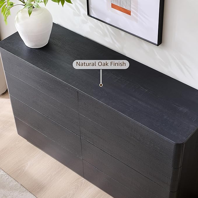 ACCOHOHO 8 Drawer Dresser for Bedroom, 52 Inch Wide Modern Chest of Drawers, Push-to-Open Wood Storgae Organizer with Large Drawers for Bedroom, Living Room, Hallway, Black