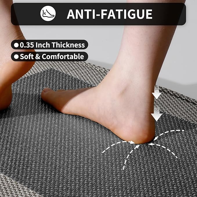 Kitchen Mats for Floor, Super Absorbent Kitchen Rugs Non Slip Washable, Soft Braided Kitchen Runner Rug, Standing Mat Kitchen Sink Mat, Easy to Clean, Black 17x30
