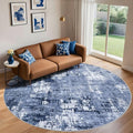 8ft Round Area Rug Living Room Rugs - 8x8 Washable Large Soft Indoor Neutral Modern Abstract Low Pile Rug Carpet for Bedroom Dining Room Farmhouse Home Office - Navy Blue