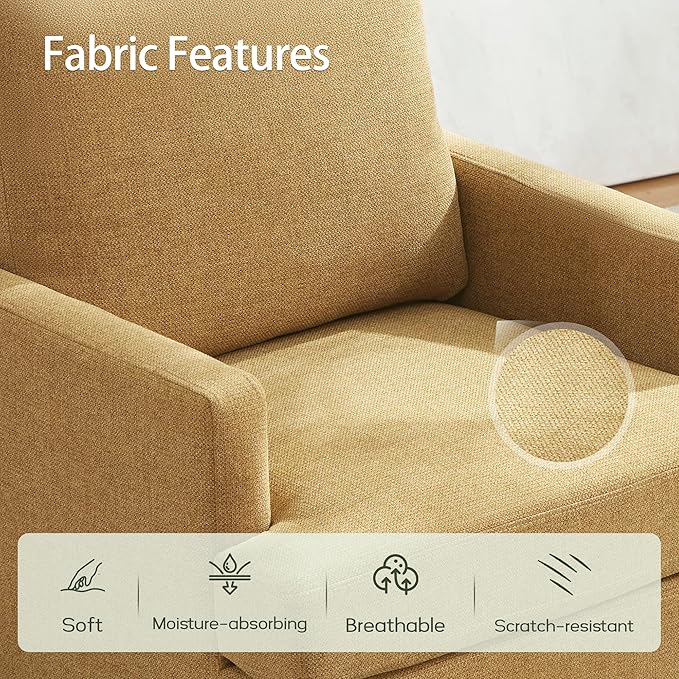 VKNOW Mid-Century Accent Chairs Set of 2, No Tools Assembly Required, Modern Upholstered Polyester Armchairs for Living Room & Bedroom, Comfortable Reading Chairs with Wood Legs, Yellow