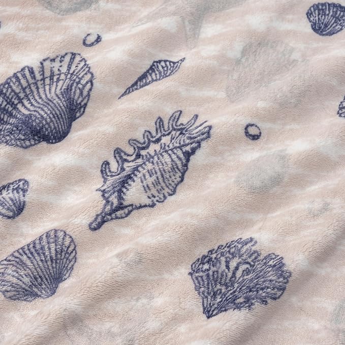 Berkshire Blanket-Classic Heavyweight Warm Soft Printed VelvetLoft® Plush Blanket, King Size Soft Fuzzy Blanket for Couch Sofa Bed, Classic Shells Navy, 90in x 108in