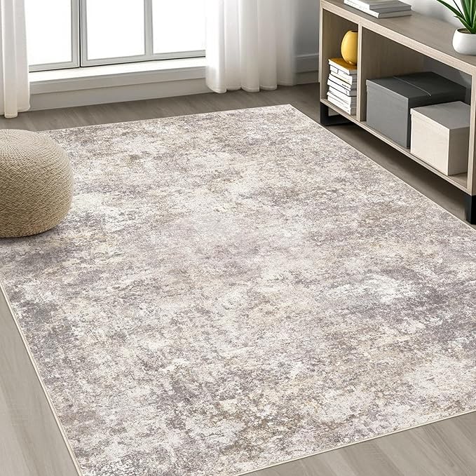 Area Rug Living Room Rugs - 10x12 Washable Large Soft Indoor Neutral Modern Abstract Low Pile Rug Carpet for Bedroom Dining Room Farmhouse Home Office - Brown
