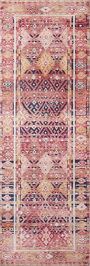 Loloi Layla Collection LAY-15 Magenta/Multi 2'-3" x 3'-9" .13" Thick Accent Rug, Soft, Durable, Vintage Inspired, Distressed, Low Pile, Non-Shedding, Easy Clean, Printed, Living Room Rug