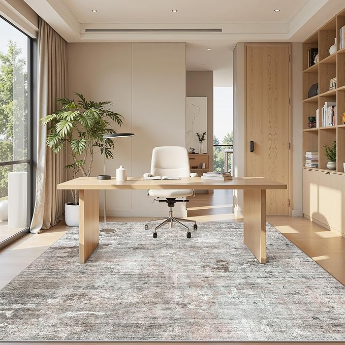 Abstract Rug 5x7 Machine Washable Area Indoor Pink Grey Low Pile Non-Slip Foldable Thin Accent Gray Rugs for Bedroom Living Room Dining Room