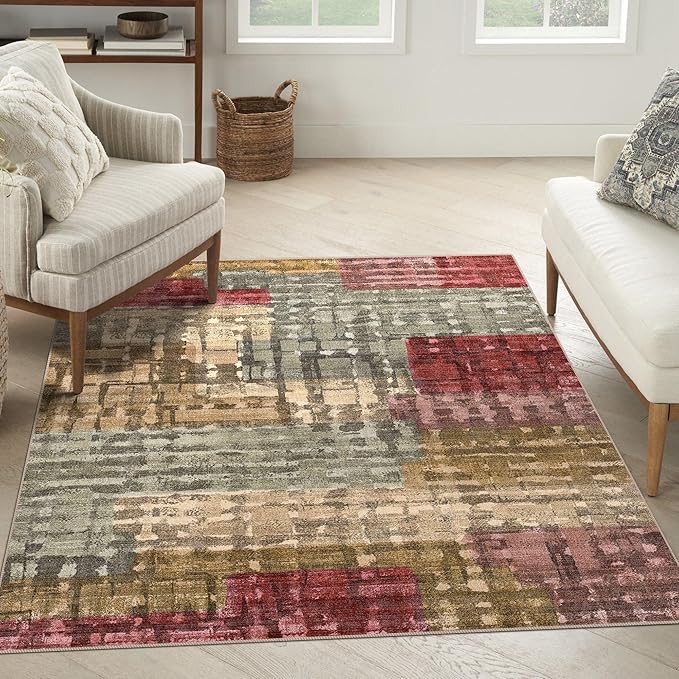 5x7 Area Rugs - Ultra-Thin Washable Rug with Non-Slip Backing, Ideal for Living Room, Bedroom, Kitchen Floor Carpet - Modern Abstract Style, Easy Clean, Durable, Low Pile Rug, Rainbow