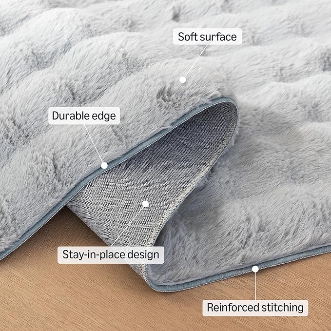 Amazon Basics Indoor Area Rug, 3D Bubble Washable Home Decor Carpet for Living Room, Bedroom, 6' W × 9' L, Grey