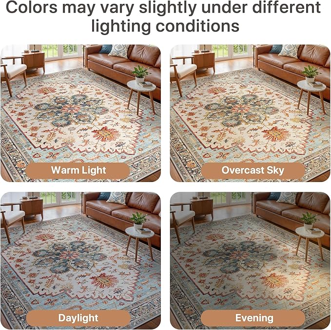 GENIMO 2X10 Runner Rugs for Entryway,Machine Washable Vintage Floor Cover Foldable Modern Non Slip Rug, Low Pile Soft Carpet Floral Print Mat for Indoor Entryway/Bathroom/Kitchen/Carpet,Sky Blue