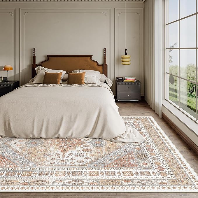 zesthome 6x9 Area Rug, Super Soft Washable Rugs for Living Room, Non-Slip Stain Resistant Vintage Rugs, Ultra-Thin Large Area Rugs (Orange,6'x9')