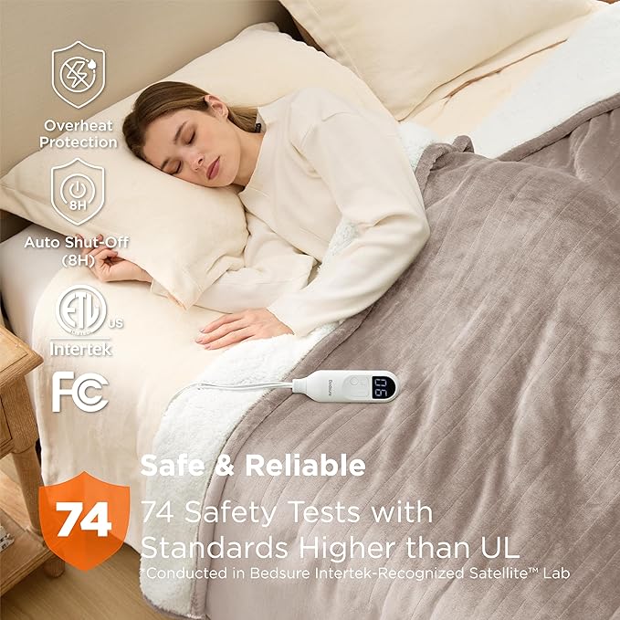 Bedsure Electric Blanket Twin - Soft Flannel Heated Blanket, Fast Heating with 10 Time Settings & 6 Heat Settings, Warm Gift for Grandma (62x84 inches, Taupe)