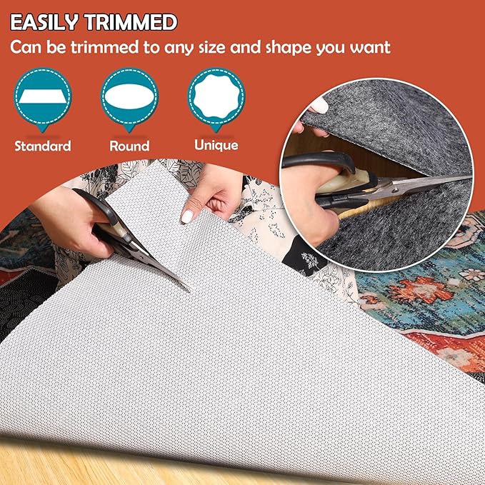 Waterproof Rug Pad, 6x9 Ft Under Area Rug Carpet Pad, Non Slip Rug Pads for All Floors and Hardwood Floors Finishes, Keep Carpets in Place Soft and Prevent Rug from Wrinkling or Buckling