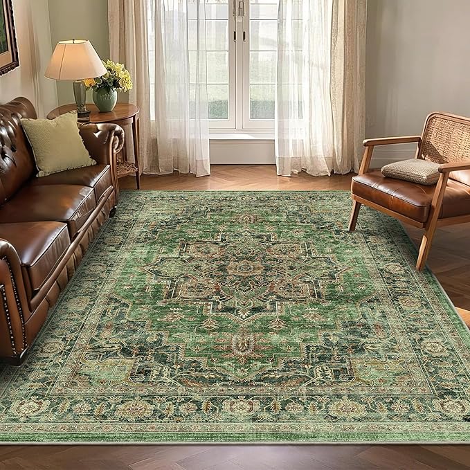 6x9 Area Rugs for Living Room Ultra-Soft Washable Rug Vintage Distressed Boho Area Rug, Non-Slip Retro Print Low Pile Stain Resistant Carpet for Bedroom Dining Room Kitchen Office