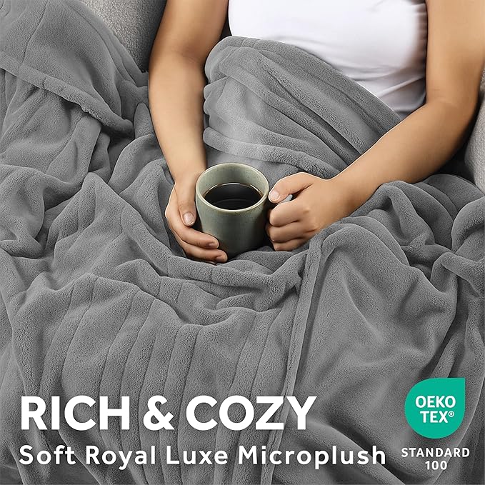 Sunbeam Electric Royal Luxe Microplush Heated Blanket, 12 Heat Settings, 12-Hour Auto Shut-Off, Fast Heating, Warm & Cozy, Machine Washable, Dove Gray Color, King (90" x 100")