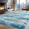 Fluffy Rugs for Living Room, 6x9 Feet Abstract Blue Large Shag Area Rugs for Bedroom, Non-Slip Indoor Modern Fuzzy Plush Floor Carpet for Dorm Nursery Kids Room Decor, Soft Shaggy Throw Rug