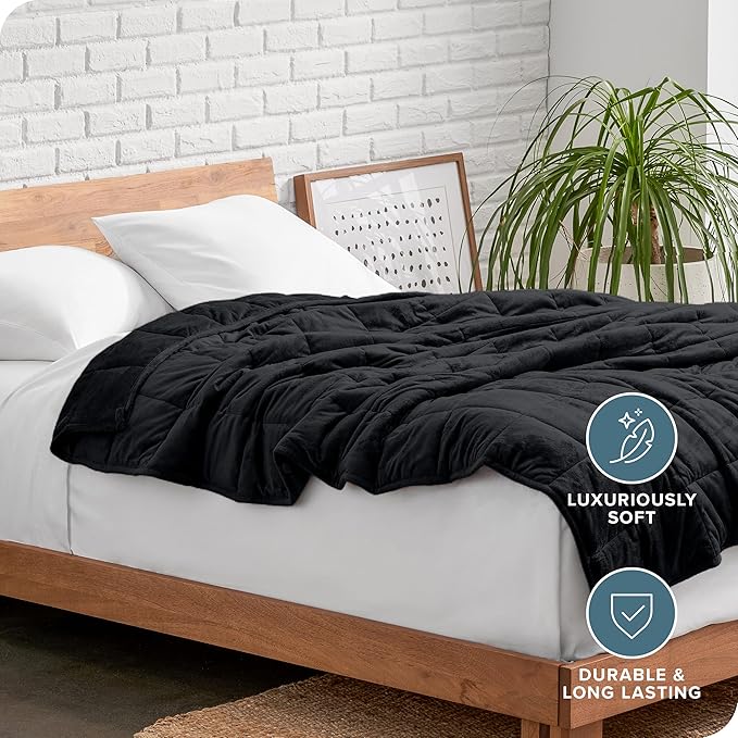 Bare Home Weighted Blanket King Size 30lb (80" x 87") for Adults - Minky Fleece - Premium Heavy Blanket Nontoxic Glass Beads (Black, 80"x87")