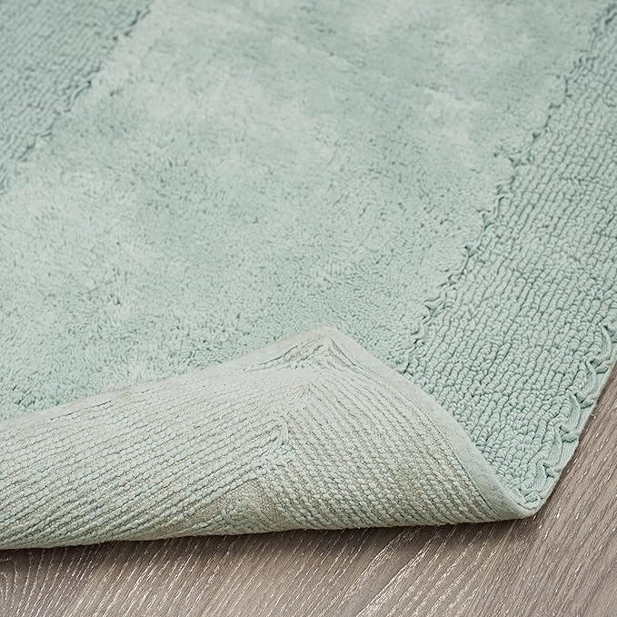 Laura Ashley Ruffle Border 100% Cotton Bath Rug, Aqua, 20"x 34"
