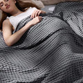Bedsure Cooling Cotton Waffle King Size Blanket - Lightweight Breathable Summer Blanket of Rayon Derived from Bamboo for Hot Sleepers, Luxury Throws for Bed, Couch and Sofa, Dark Grey, 104x90 Inches